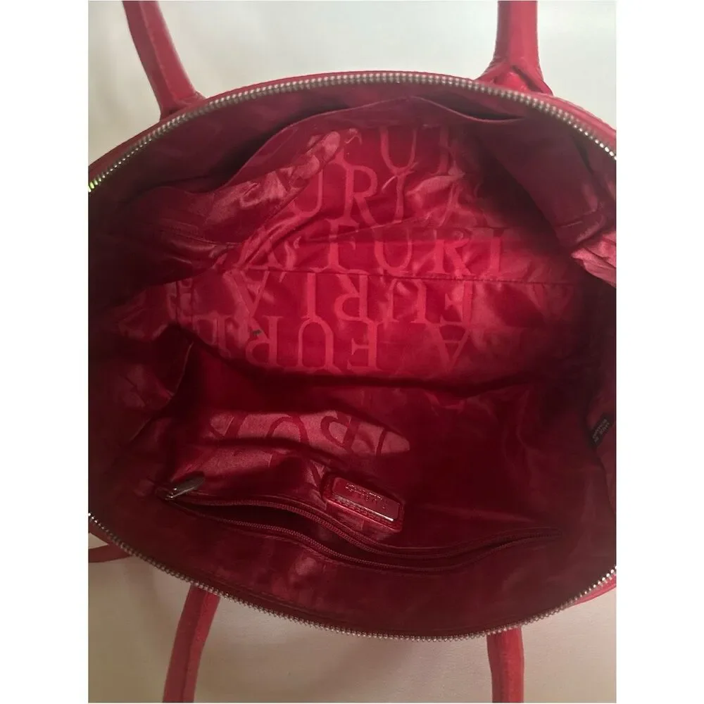 Furla Alice Pebbled Leather Satchel Handbag ~Removable Crossbody Strap in Red